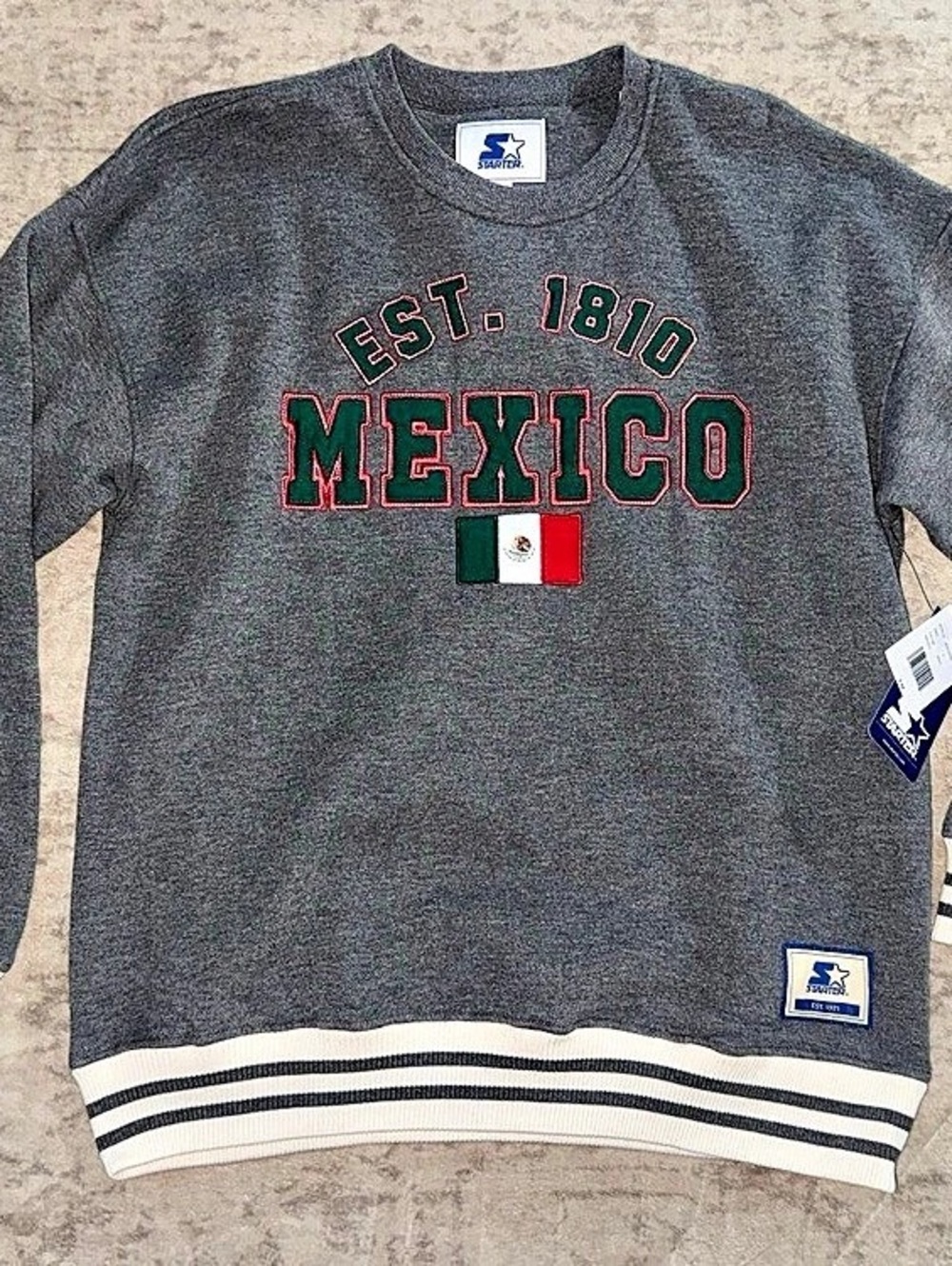 Starter Mexico Est. 1810 Flag Graphic Gray Crewneck Pullover Sweatshirt Large